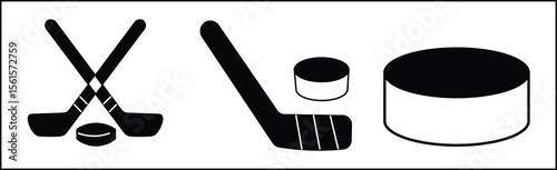 hokey  icon. Hockey sticks crossed with puck icons. hokey line vector illustration isolated on white background

