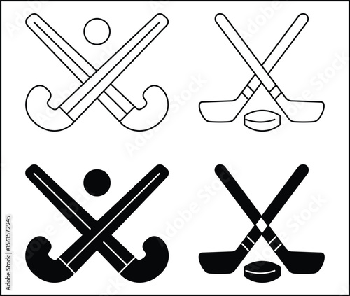 hokey  icon. Hockey sticks crossed with puck icons. hokey line vector illustration isolated on white background

