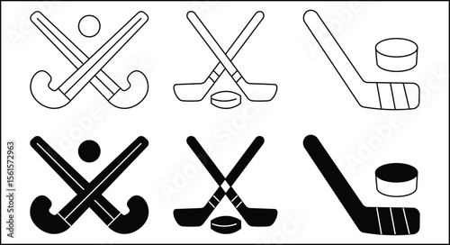 hokey  icon. Hockey sticks crossed with puck icons. hokey line vector illustration isolated on white background
