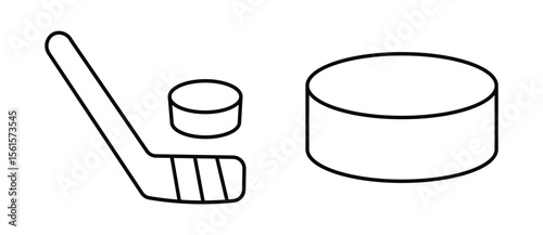 hokey  icon. Hockey sticks crossed with puck icons. hokey line vector illustration isolated on white background
