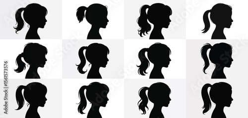 Profile Silhouettes of Girls with Ponytails
