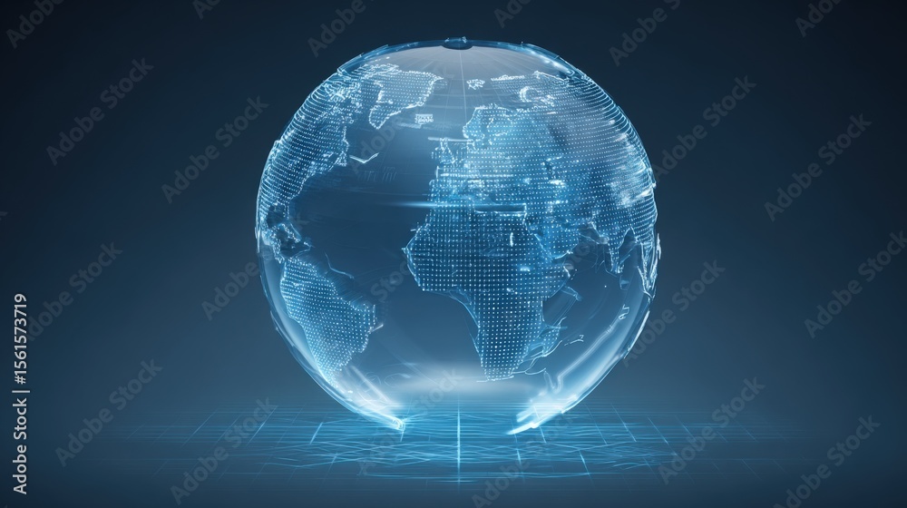 Fototapeta premium Digital Globe Earth Hologram with Network Lines and Digital Connection Visual.