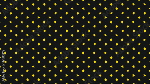 Seamless yellow star pattern on black background. Cute celestial night sky design for kids wallpaper, wrapping paper, pajamas, nursery prints, and festive party decorations.