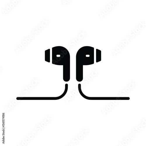 Minimalist black and white illustration of wired earbuds for listening to music