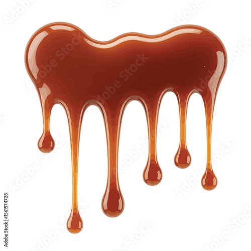 Dripping Caramel Sauce Isolated on White Background