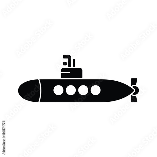Simple Black Silhouette Icon of a Submarine