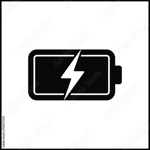 Black and white battery icon with lightning bolt symbolizing charging energy