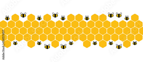 Honeycomb Pattern with Cute Bees