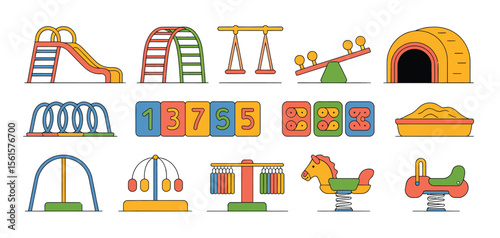 Colorful Playground Equipment Icons Set