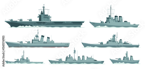 Various Military Naval Ships Illustration