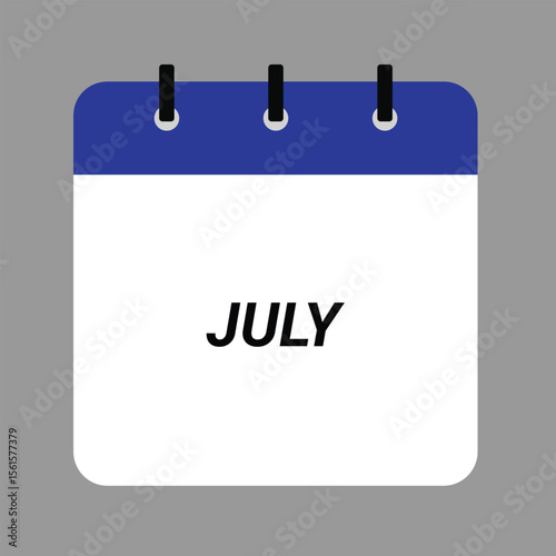 JULY Calendar Icon - White Background. Vector desktop calendar icon showing month design.