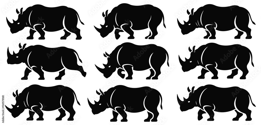 Obraz premium Silhouette of Nine Different Rhinoceroses