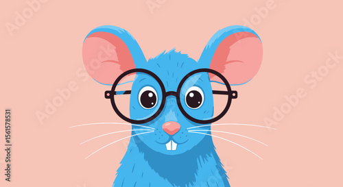 Flat Vector Illustration of Cute Cartoon Rat with Oversized Glasses – Funny Smart Mouse Character