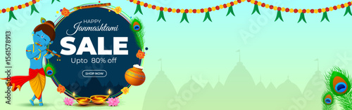Vector illustration of Happy Krishna Janmashtami Sale social media template