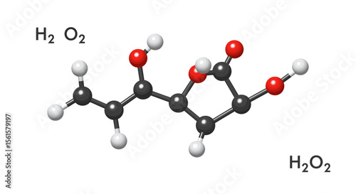 Vector Ball and Stick Model of Hydrogen Peroxide Molecule – Educational H₂O₂ Structure Illustration