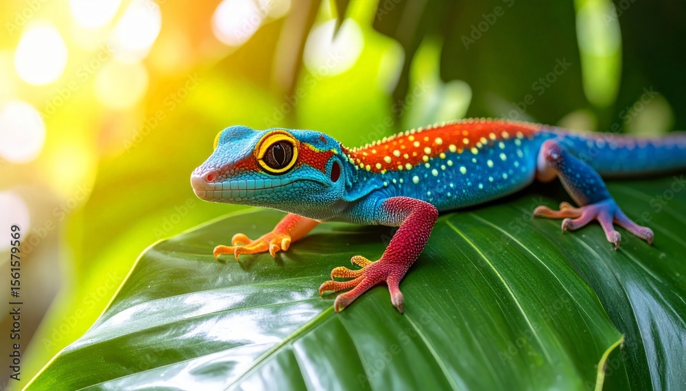 Obraz premium Colorful gecko on leaf