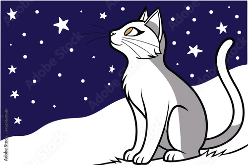 Whimsical cat silhouette against a vibrant starry night sky background