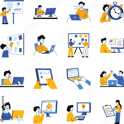 Collection of Flat Style Workplace Illustrations 

