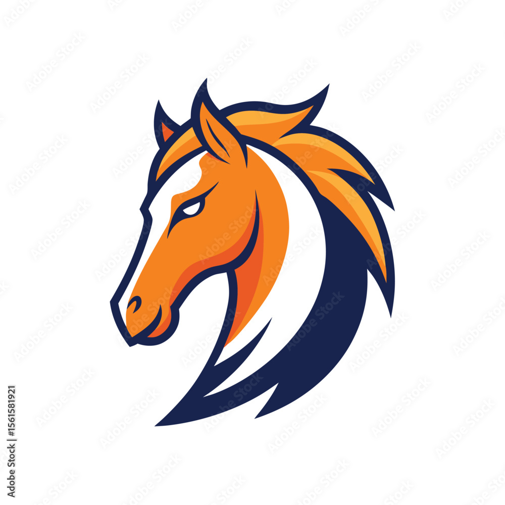 Obraz premium Orange and Navy Blue Horse Head Mascot Logo equine