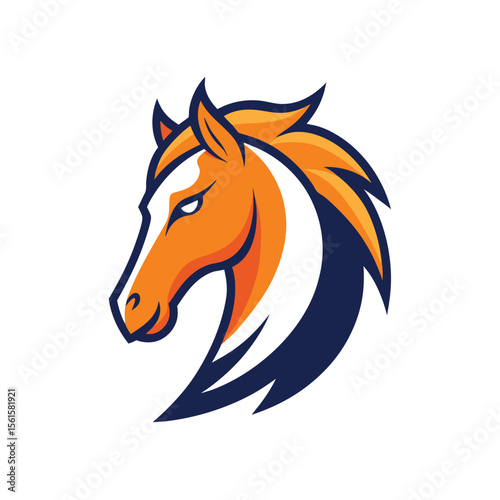 Orange and Navy Blue Horse Head Mascot Logo equine