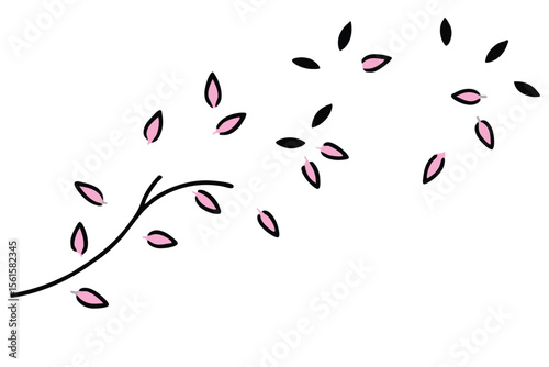 Soft pink cherry blossoms gently falling in a serene drift