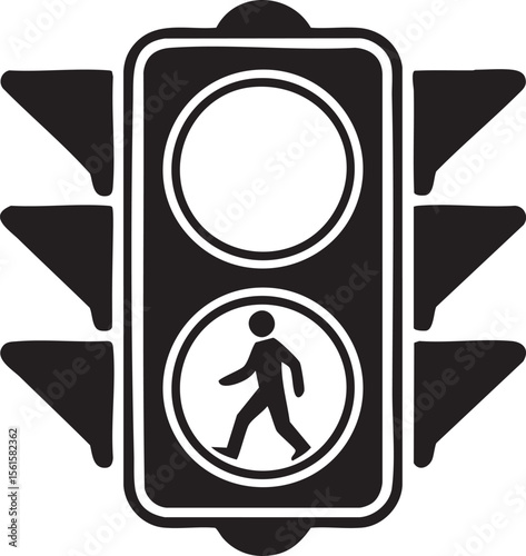 Pedestrian Traffic Light Signal With Black Silhouette Walking Person Icon On White Background For Crosswalk Safety Awareness


