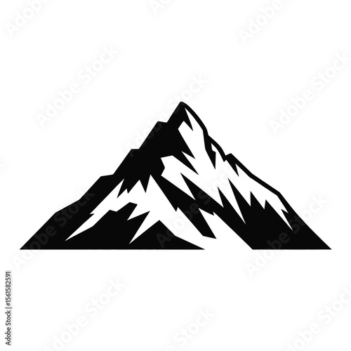 Stylized Black and White Mountain Peak Illustration