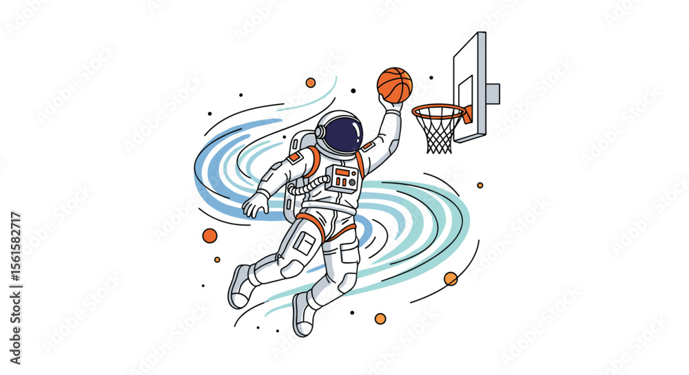 Obraz premium Astronaut Soaring Through Space Performing an Epic Dunk on a Basketball Hoop