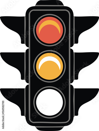 Traffic Light Signal With Red Yellow White Lights On Black Vertical Background For Road Safety Control And Vehicle Regulation

