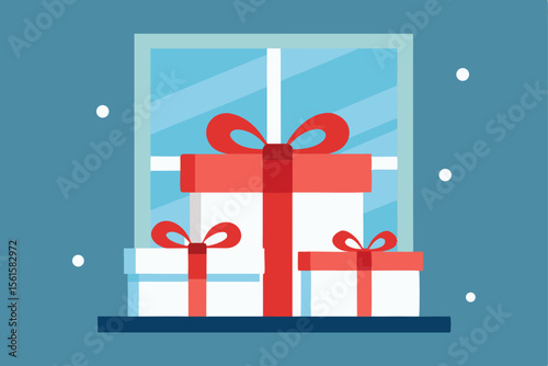 Wrapped Gifts by Snowy Window