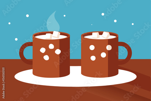 Cocoa Mugs with Marshmallows on Table