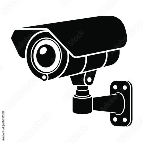 Security camera illustration in black and white for safety and surveillance