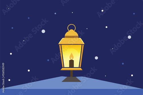 Lantern Glowing in Snowy Night
