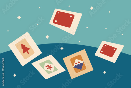 Vintage Christmas Cards on Snowy Table