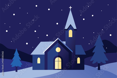 Glowing Church Windows on Christmas Eve