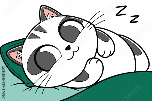 Adorable chubby cat sleeping peacefully with paw covering its face