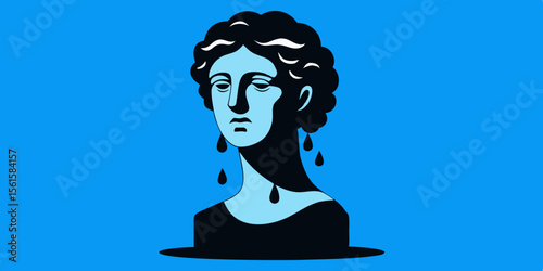 Melancholic Muse A Weeping Statue Illustration