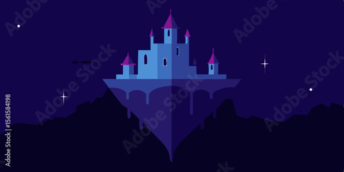 Enchanted Floating Castle A Nighttime Fantasy Illustration