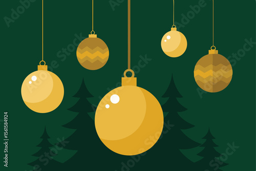 Golden Christmas Ornaments on Dark Tree