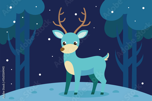 Reindeer with Glowing Noses in Snow