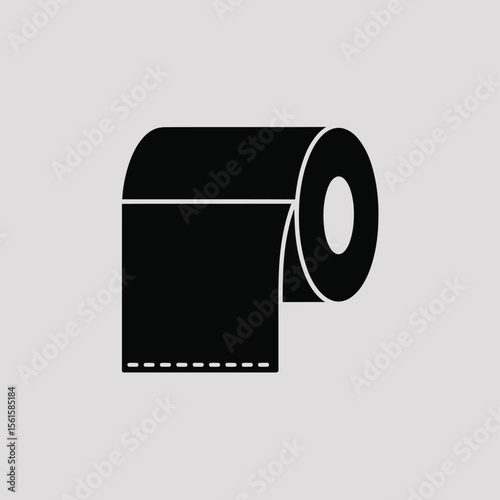 Simple Black Silhouette Icon of Toilet Paper Roll