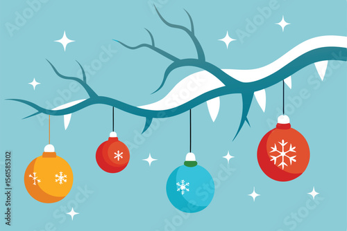 Christmas Ornaments on Frosty Branches