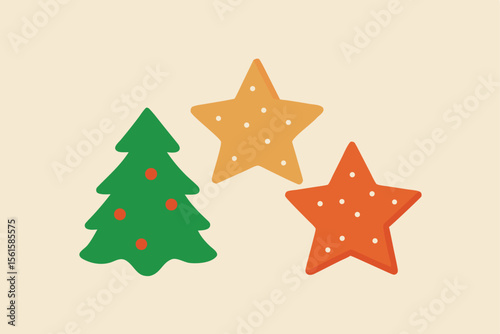 Christmas Cookies Shaped Like Stars and Trees