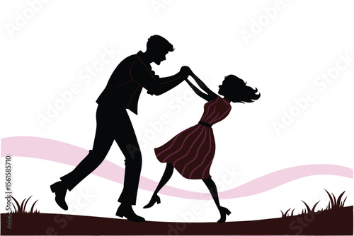 Elegant minimalist silhouette of a couple dancing together joyfully