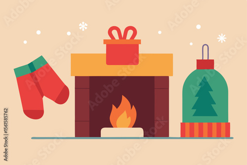Warm Mittens and Scarf Near Fir Tree