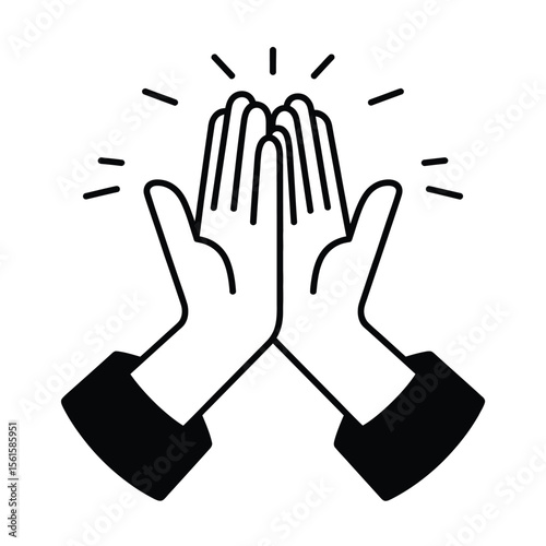 High Five Gesture Illustration in Black and White Celebration and Success