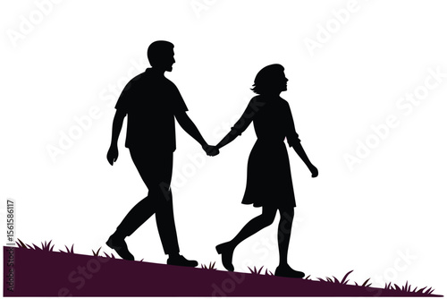 Minimalist silhouette of a couple holding hands and walking together