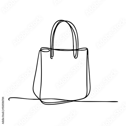Minimalist line drawing of a stylish tote bag on white background  