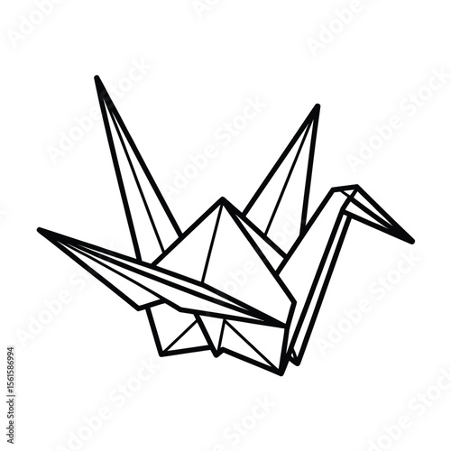 Elegant Origami Crane Illustration in Black and White for Creative Projects