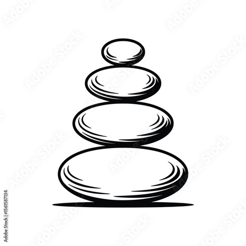 Black and white illustration of stacked zen stones for balance and harmony